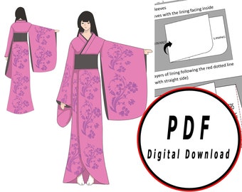 DIY kimono dress fantasy japanese- Template pattern blueprint pdf vector imprimable digital download cosplay costume larp pdf