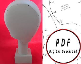 DIY Mannequin Head eva foam wig helmet stand - Template pattern blueprint pdf vector printable digital download cosplay costume larp
