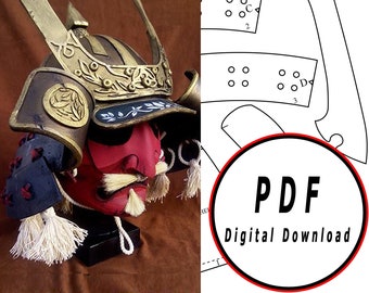 DIY samurai eva foam helmet  kabuto Template pattern blueprint vector printable digital download cosplay costume larp pdf