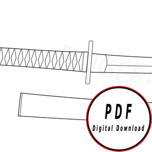 Samurai Katana y vaina tipo genérico plantilla/patrón plano DIY pdf descarga digital vector imprimible cosplay traje larp pdf