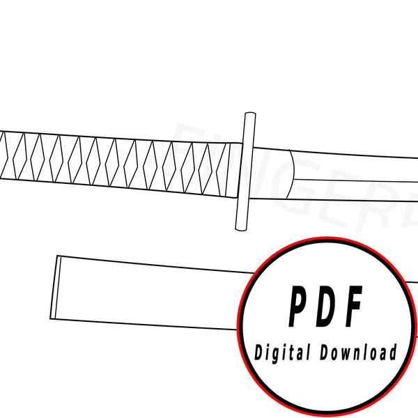 Samurai Katana and scabbard generic type template/pattern blueprint DIY pdf digital donwload vector printable cosplay costume larp pdf