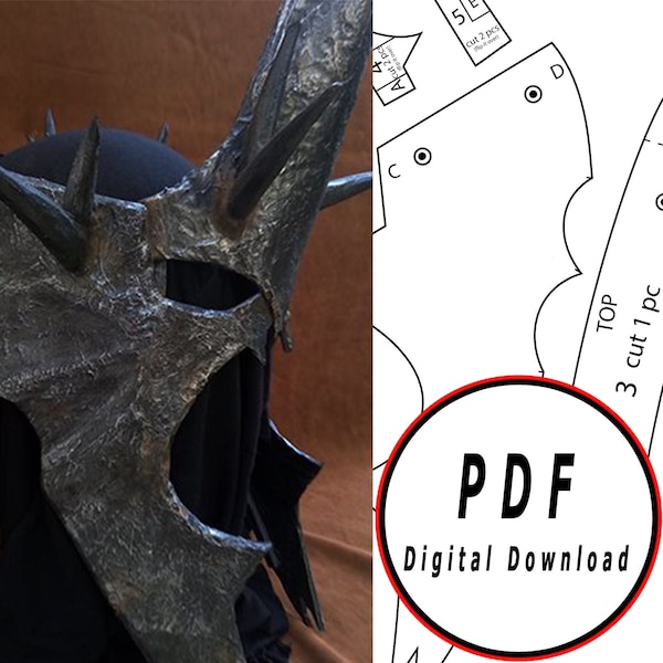 DIY Witchking eva foam helmet LOTR template pattern blueprint pdf vector digital download cosplay costume larp