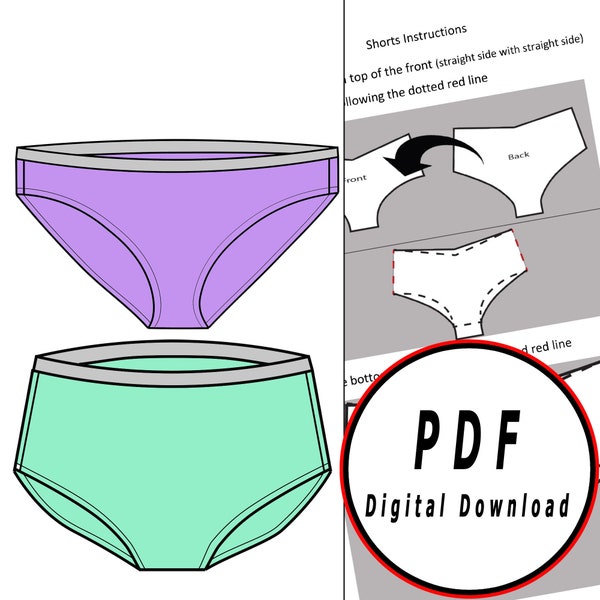 Underwear shorts DIY low waist woman pattern blueprint pdf vector printable digital download cosplay costume larp pdf