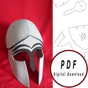 Fai da te corinzio schiuma eva casco greco spartano casco modello modello modello vettoriale stampabile download digitale costume cosplay larp pdf