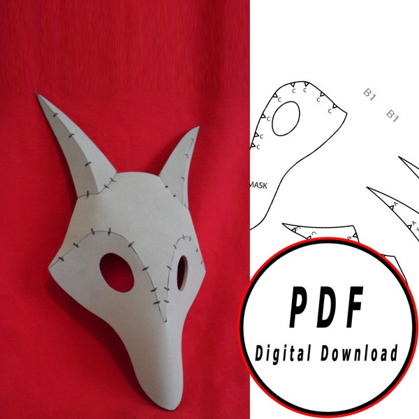 DIY wolf mask eva foam helmet pattern blueprint template vector printable digital download cosplay costume larp pdf tutorial