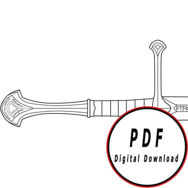 narsil anduril sword Template pattern blueprint DIY pdf digital donwload vector printable cosplay costume larp pdf