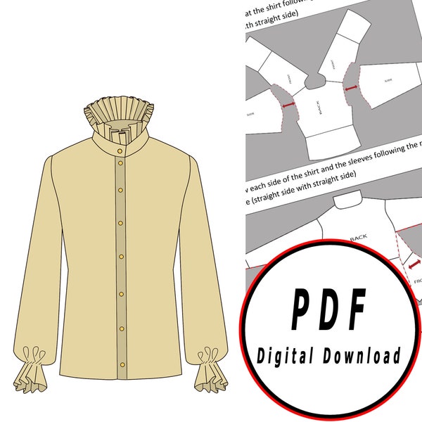 DIY victorian shirt renaissance fantasy medievalTemplate pattern blueprint pdf vector printable digital download cosplay costume larp pdf