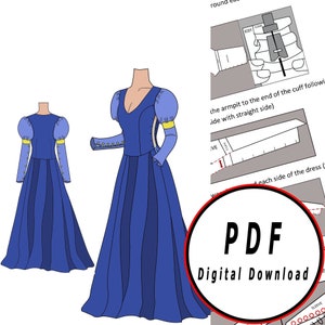 DIY medieval basic dress fantasy medieval elf- Template pattern blueprint pdf vector printable digital download cosplay costume larp pdf