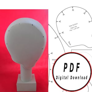 DIY Mannequin Head eva espuma peluca casco stand - Plantilla patrón plano pdf vector imprimible descarga digital cosplay traje larp
