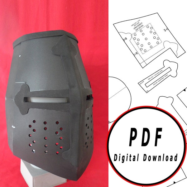 DIY grand casque eva mousse croisé modèle médiéval modèle plan pdf vecteur téléchargement numérique imprimable cosplay costume GN pdf