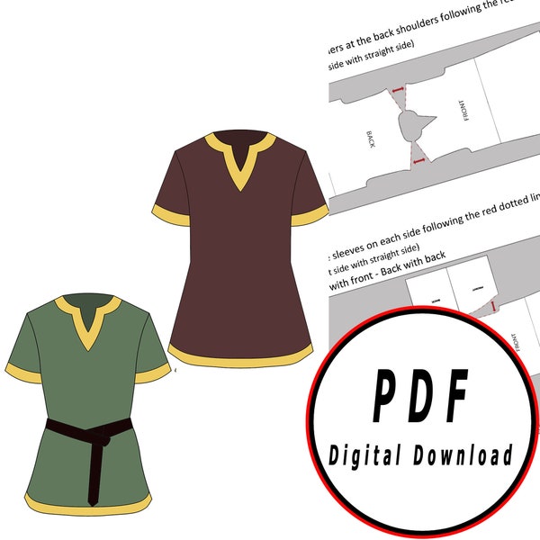 Tunique de base homme fantaisie bricolage modèle médiéval modèle plan pdf vecteur téléchargement numérique imprimable cosplay costume GN pdf