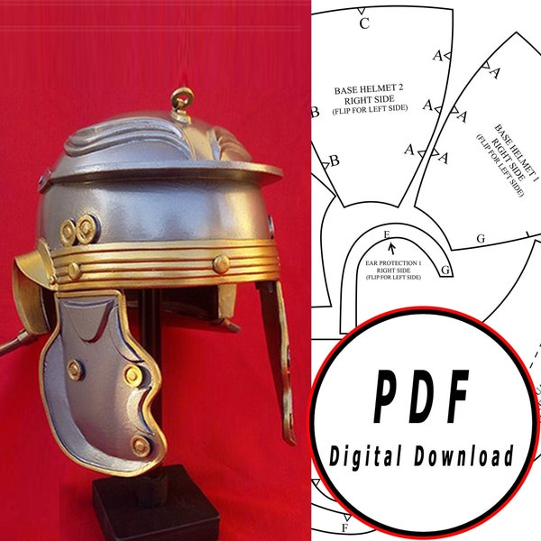 DIY Roman eva foam helmet gallic imperial - Template pattern blueprint pdf vector printable digital download cosplay costume larp