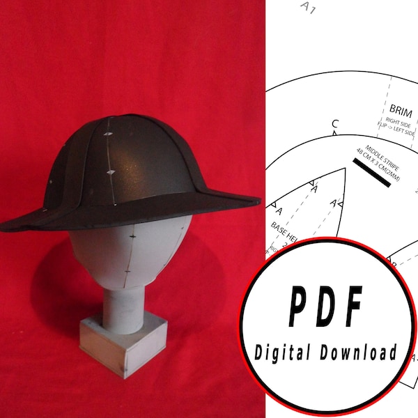 DIY kettle hat eva foam helmet chapel fer pattern blueprint template pdf vector printable digital download cosplay costume larp pdf tutorial