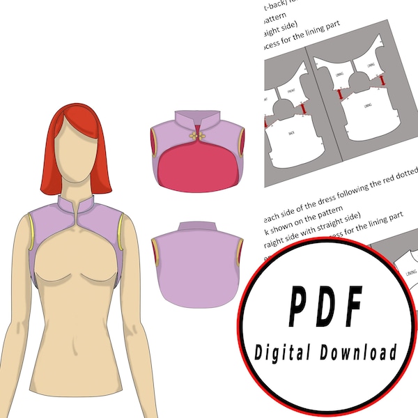 DIY elvish bolero dress fantasy medieval elf- Template pattern blueprint pdf vector printable digital download cosplay costume larp pdf