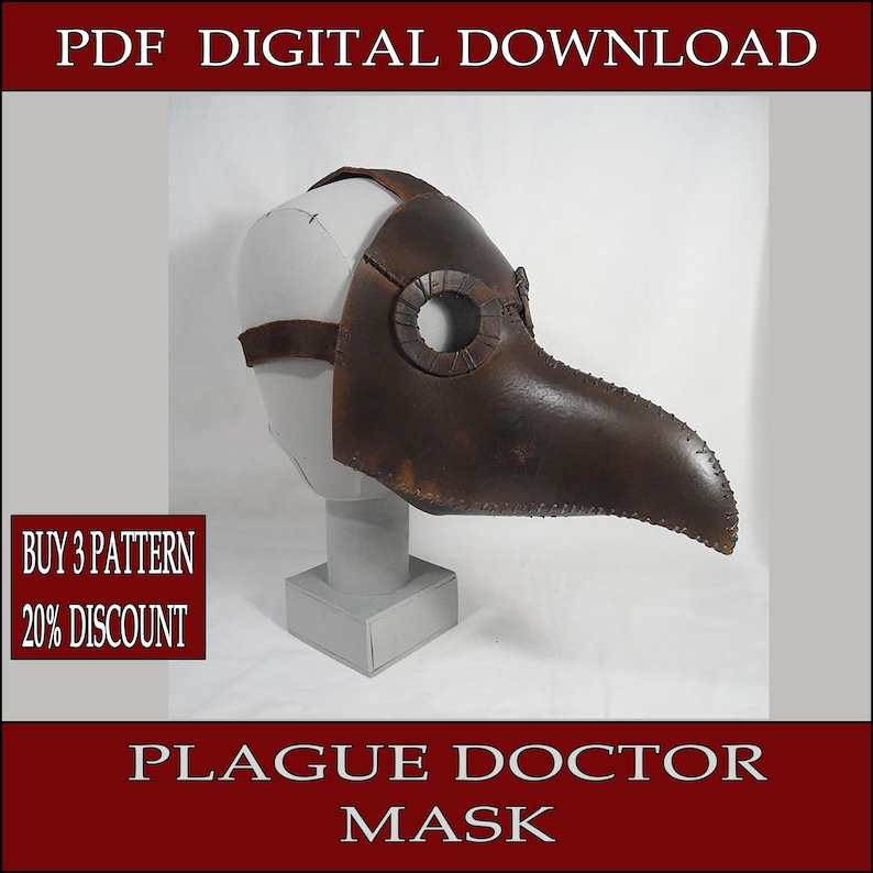 DIY Plague doctor mask eva foam helmet pattern blueprint template pdf vector printable digital download cosplay costume larp pdf tutorial image 1