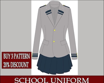 DIY school uniform 4 size's pattern blueprint pdf vector printable digital download cosplay costume larp pdf
