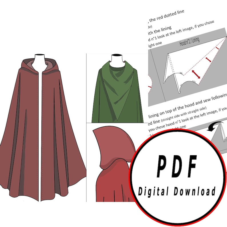 DIY elvish fantasy medieval cape Template pattern blueprint pdf vector printable digital download cosplay costume larp pdf image 1