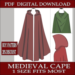 DIY elvish fantasy medieval cape - Template pattern blueprint pdf vector printable digital download cosplay costume larp pdf