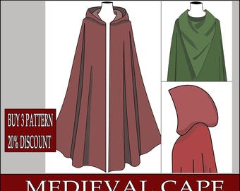 DIY elvish fantasy medieval cape - Template pattern blueprint pdf vector printable digital download cosplay costume larp pdf