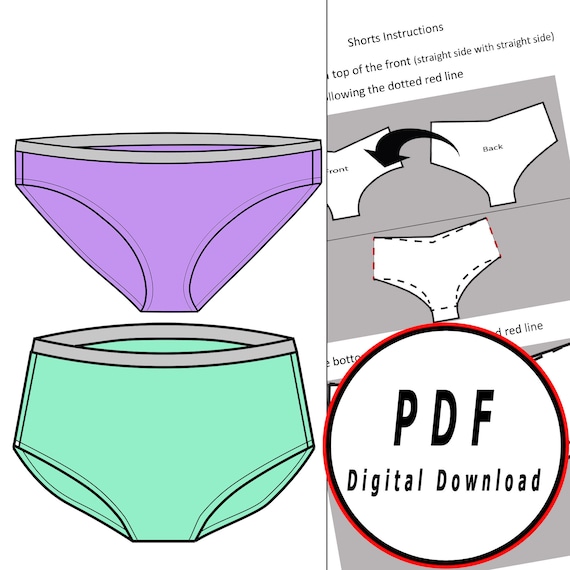 Underwear Shorts DIY Low Waist Woman Pattern Blueprint Pdf Vector