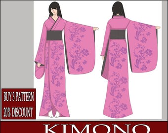DIY kimono dress fantasy japanese- Template pattern blueprint pdf vector printable digital download cosplay costume larp pdf