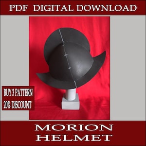 DIY morion eva foam helmet conquistadores pattern blueprint template pdf vector printable digital download cosplay costume larp pdf tutorial