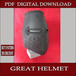 Fai da te Grande casco in schiuma EVA crociato medievale Modello modello progetto PDF vettore stampabile download digitale costume cosplay larp pdf