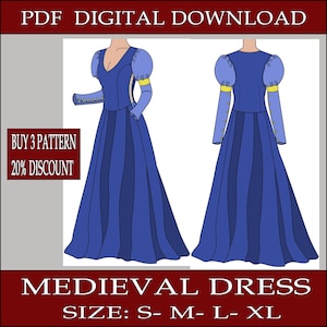 DIY mittelalterlichen Kleid Fantasie mittelalterlichen Elfen- Vorlage Schnittmuster Entwurf pdf Vektor druckbare digitaler Download Cosplay Kostüm Larp pdf
