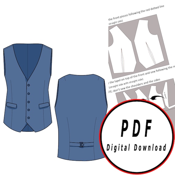DIY Vest Template Pattern Blueprint Pdf Vector Printable Digital
