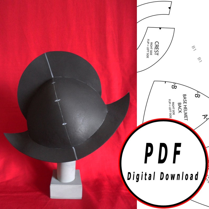 DIY morion eva foam helmet conquistadores pattern blueprint template pdf vector printable digital download cosplay costume larp pdf tutorial image 1