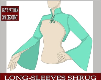 DIY Shrug long sleeve basic fantasy medieval elf- Template pattern blueprint pdf vector printable digital download cosplay costume larp pdf