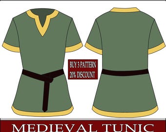 DIY fantasy man basic tunic medieval Template pattern blueprint pdf vector printable digital download cosplay costume larp pdf