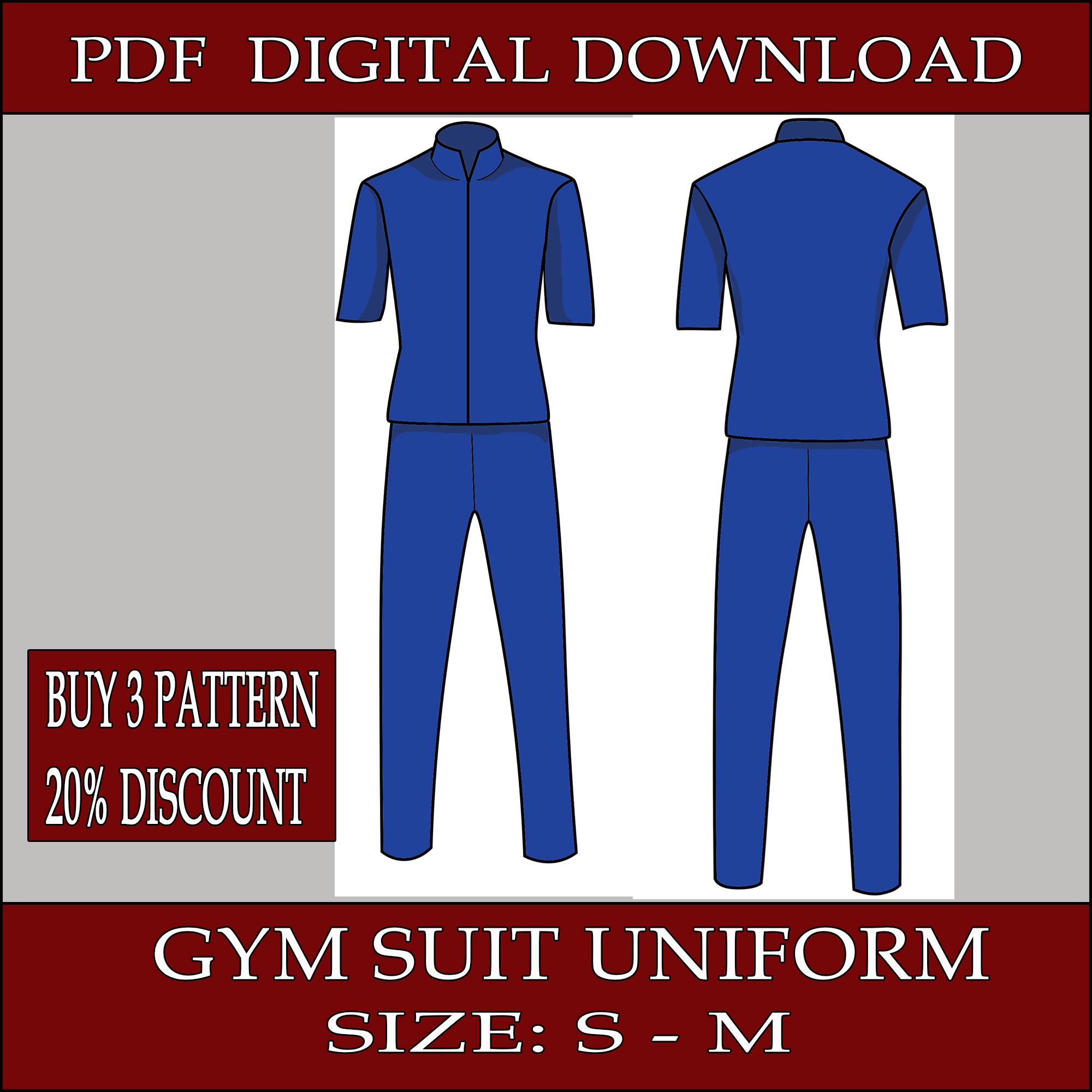 DIY gym suit uniform -short sleeves  Template pattern sew blueprint pdf vector printable digital download cosplay costume larp pdf