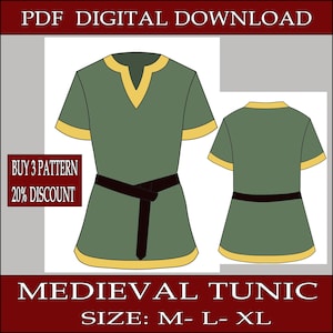 DIY fantasy man basic tunic medieval Template pattern blueprint pdf vector printable digital download cosplay costume larp pdf