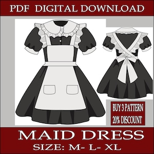 DIY maid basic dress fantasy japanese- Template pattern blueprint pdf vector printable digital download cosplay costume larp pdf