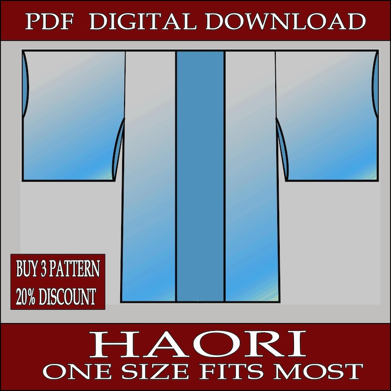 Plantilla japonesa Haori DIY, patrón, plano, PDF, vector, imprimible, descarga digital, disfraz de cosplay, LARP, PDF imagen 1