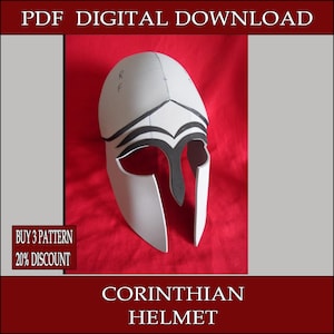 Casco corintio de espuma EVA para hacer uno mismo, plantilla de casco griego espartano, patrón, plano, vector, imprimible, descarga digital, disfraz de cosplay, LARP, PDF