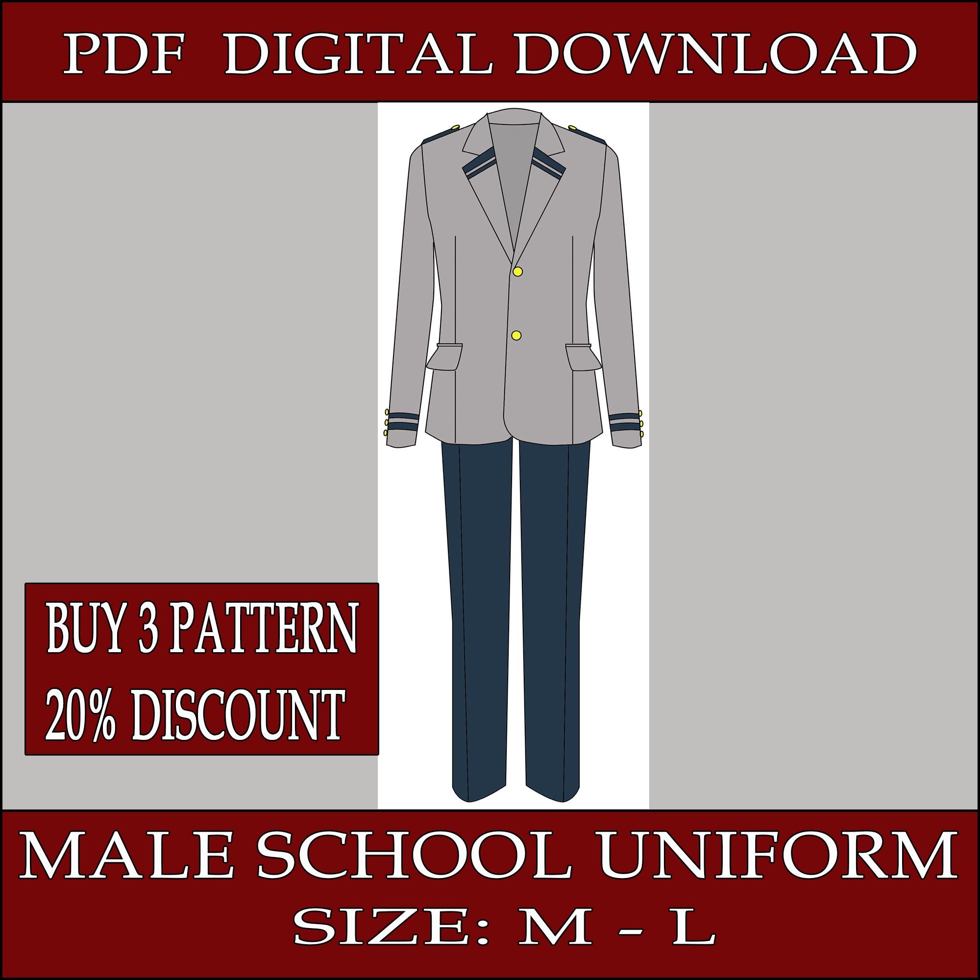 DIY male school uniform - Template pattern blueprint pdf vector printable digital download cosplay costume larp pdf