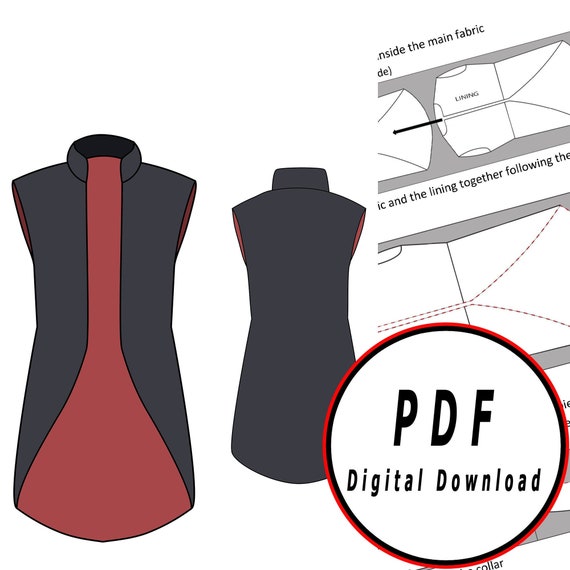 DIY Tailcoat Vest Man Basic Tunic Fantasy Medieval Template Pattern  Blueprint Pdf Vector Printable Digital Download Cosplay Costume Larp Pdf 