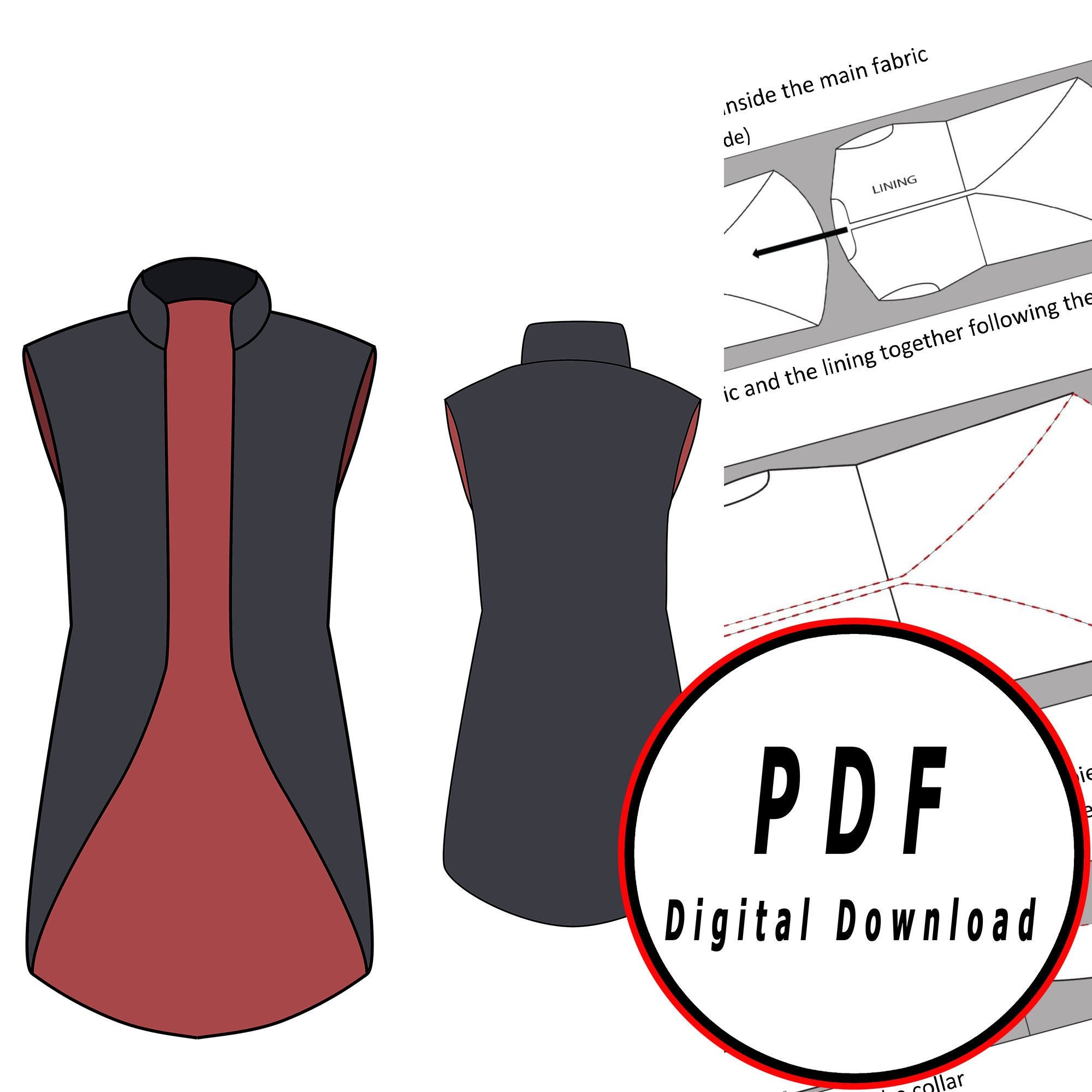 DIY Tailcoat Vest Man Basic Tunic Fantasy Medieval Template Pattern  Blueprint Pdf Vector Printable Digital Download Cosplay Costume Larp Pdf 