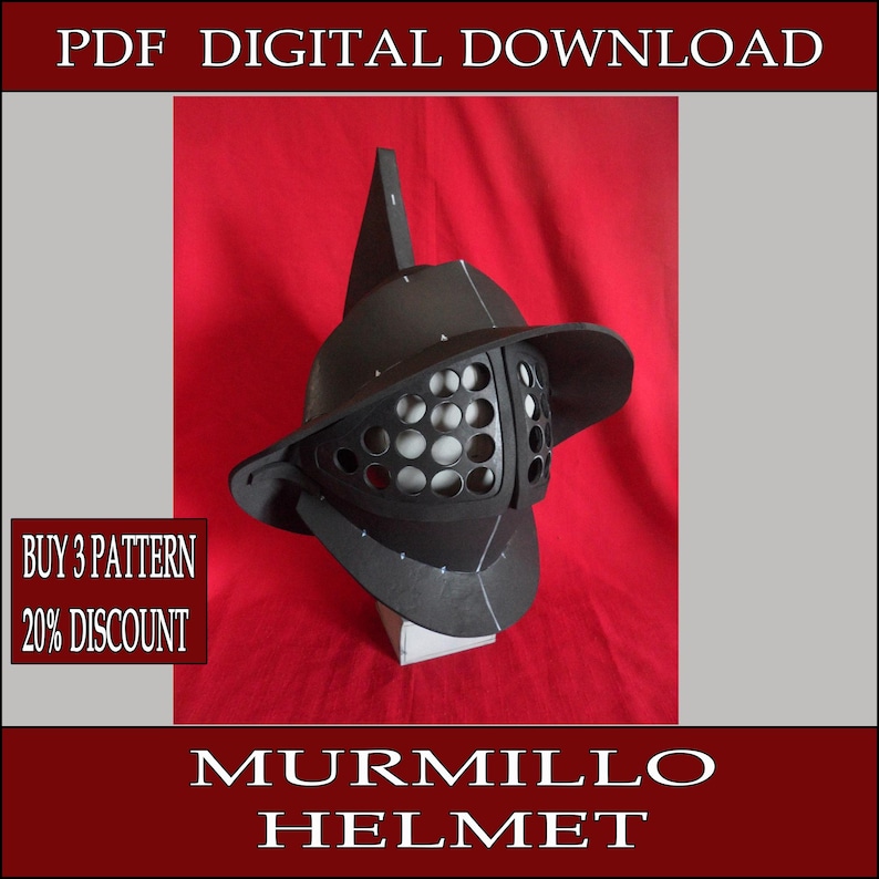 DIY murmillo gladiator eva foam helmet roman empire template pattern blueprint vector printable digital download cosplay costume larp pdf image 1