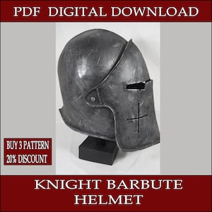 DIY Knight barbute eva foam helm bewaker-sjabloon patroon blauwdruk pdf vector afdrukbare digitale download cosplay kostuum larp