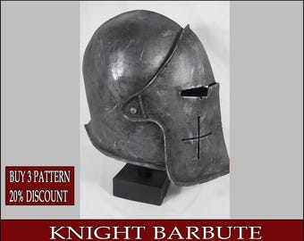 Capacete de espuma eva barbute cavaleiro faça você mesmo, guardião - Modelo, padrão, projeto, pdf, vetor, impressão digital, download, fantasia de cosplay larp