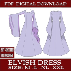 DIY elvish basic dress fantasy medieval elf- Template pattern blueprint pdf vector printable digital download cosplay costume larp pdf