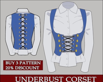 DIY underbust corset dress fantasy medieval elf- Template pattern blueprint pdf vector printable digital download cosplay costume larp pdf