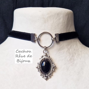 Velvet choker black onyx stone pendant victorian gothic goth choker charm necklace rococo romantic witch witchy