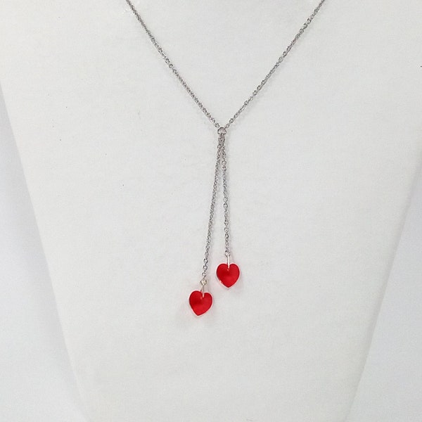 Halskette Doppelherz Kristall Swarovski Rot / Rosa / Farbe Ihrer Wahl / Kabelkette Edelstahl perfektes Geschenk Valentinstag