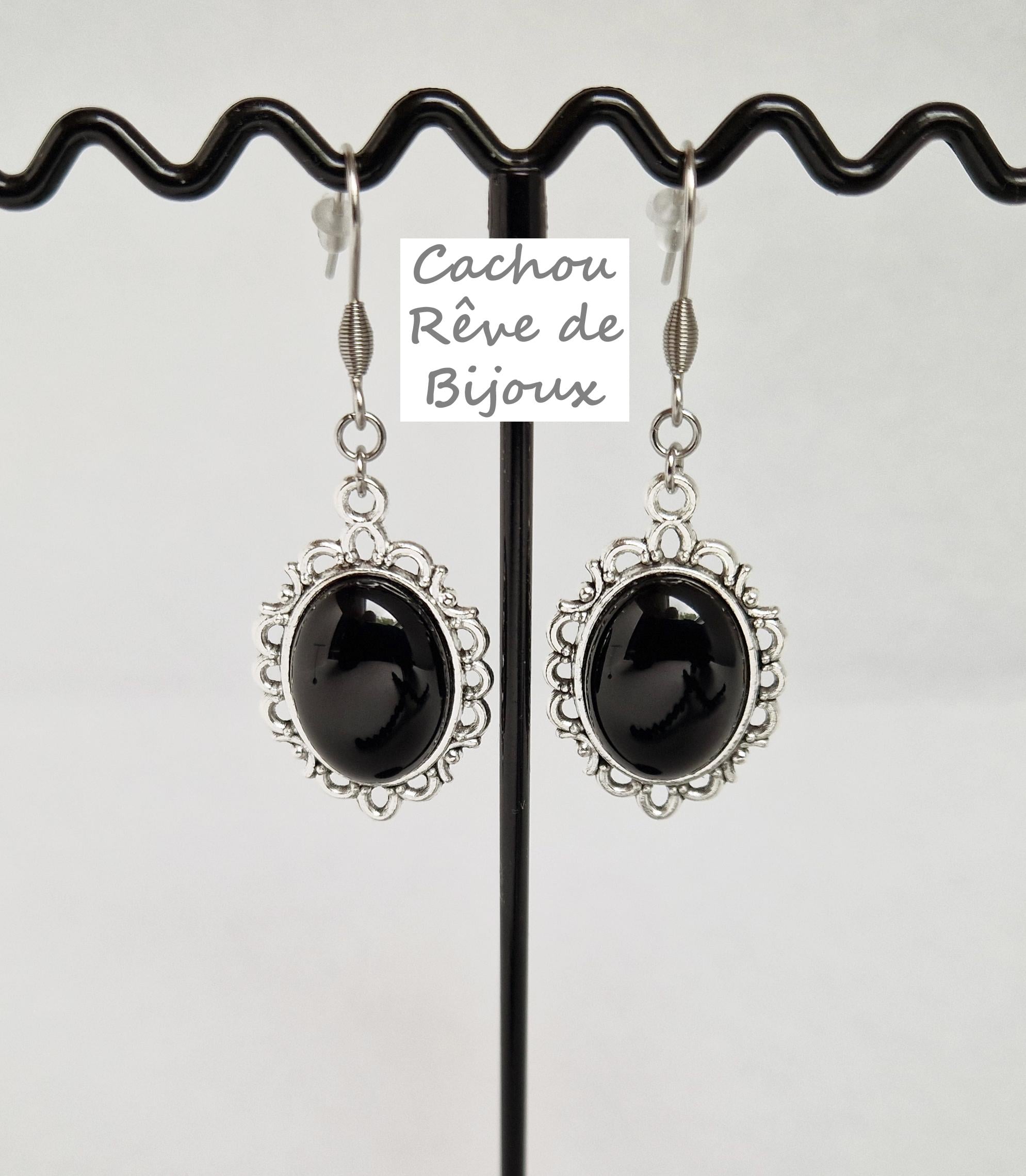 boucles d'oreilles clips bouton classiques gris noir bijou vintage 3516
