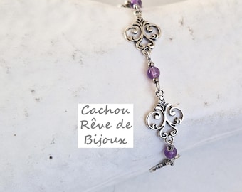 Victorian bracelet with natural amethyst beads - Adjustable medieval-style bracelet