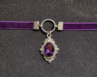 Collier Ras De Cou (choker) Gothique Pastel Violet Clair En Velours - Fait Main, Neuf